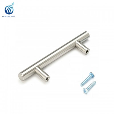 Brushed Nickel T Bar Cabinet Pulls 96mm Hole Center Modern Euro Stainless Steel Kitchen Cabinet Hardware Handle